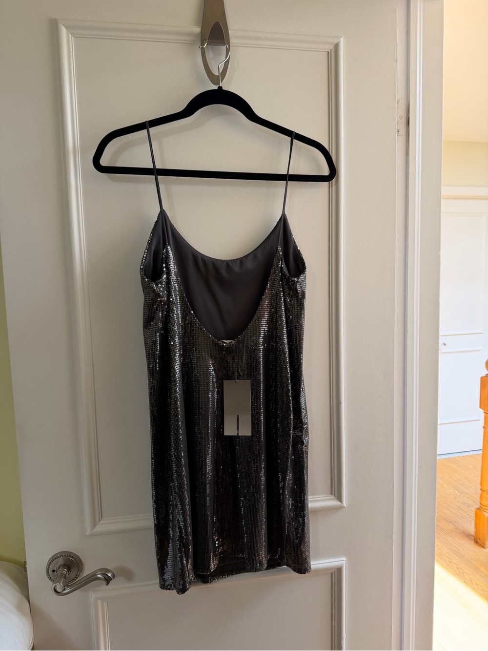 Zara Metallic Black Sequin Backless Slip Dress